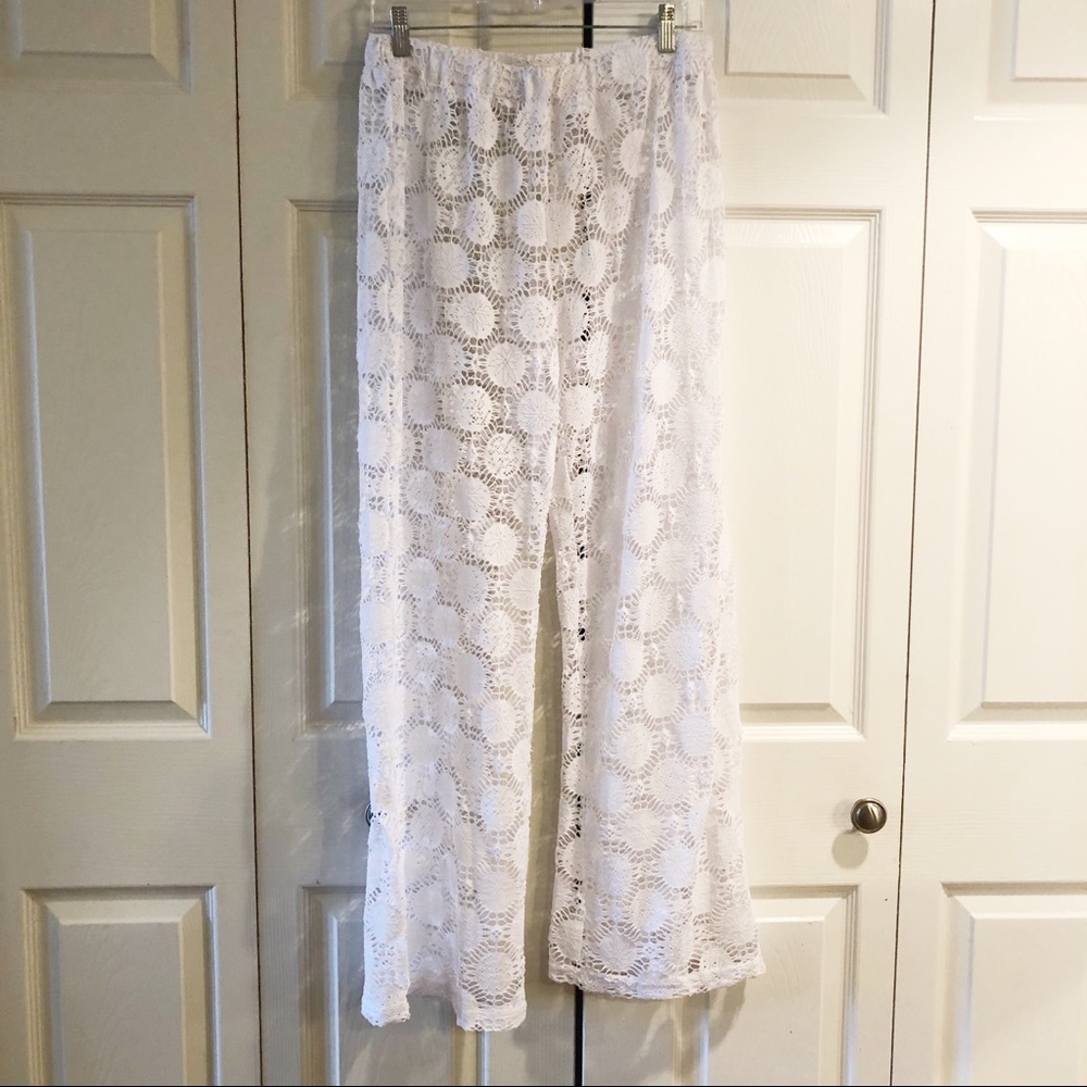 Blue Island White Crochet Swim Cover Up Pants